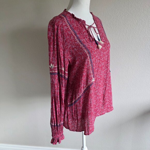 Dolan Romantic Amelia Blouse Top Embroidered Tassels Raspberry Floral Boho M - Picture 3 of 7
